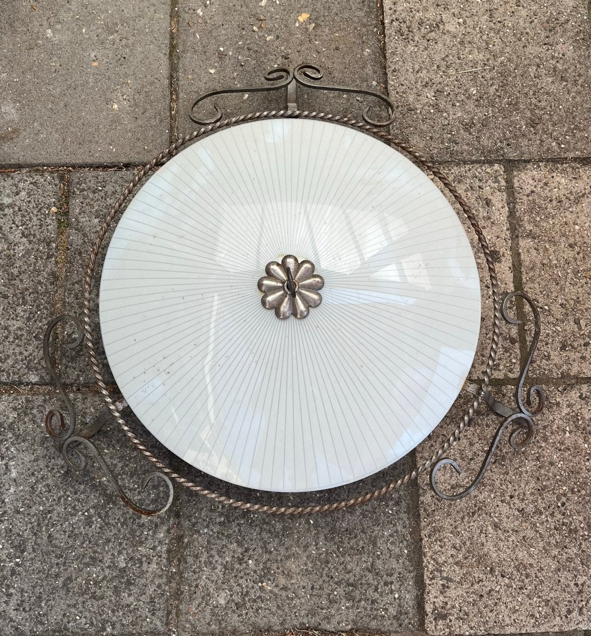 Grote plafondlamp / plafonnière vintage 65 cm, Ophalen, 65 cm, E27 (groot), Wit