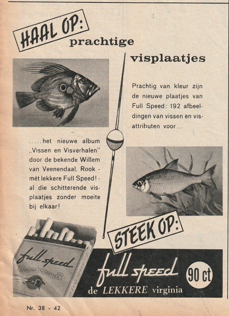 Retro reclame 1960 Full Speed sigaretten vissen plaatjes, Verzenden, Overige typen