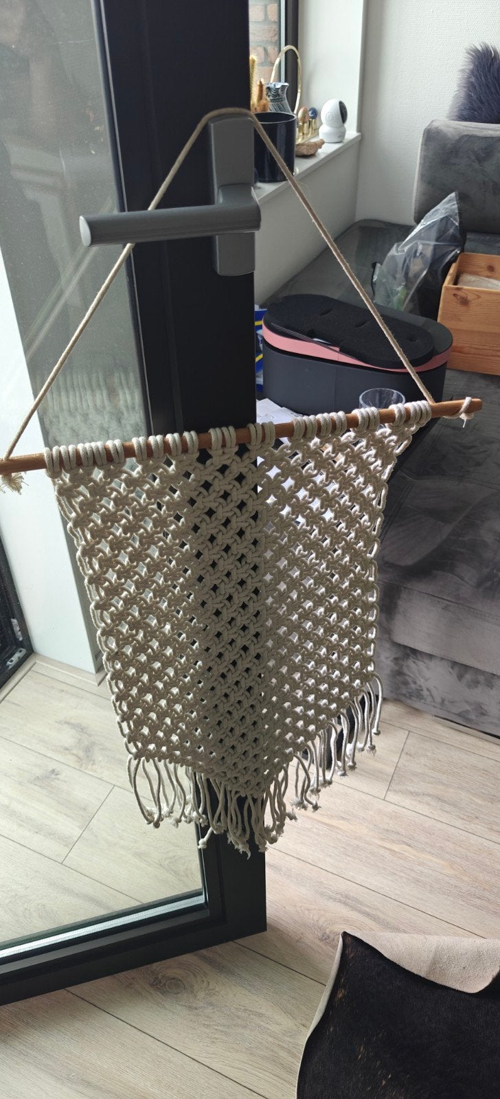 Handgemaakte Macramé Wandhanger - Boho Stijl, Beige, Textiel, Ophalen of Verzenden, Zo goed als nieuw