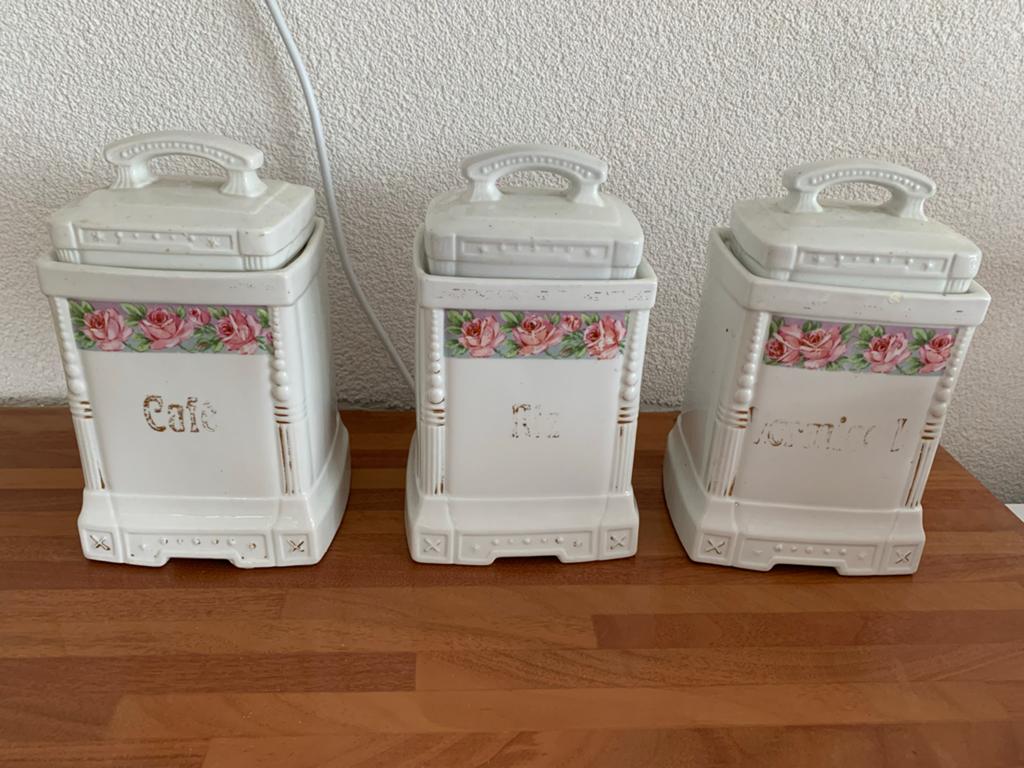 Vintage porseleinen voorraadpotten met rozenmotief, Antiek en Kunst, Ophalen of Verzenden