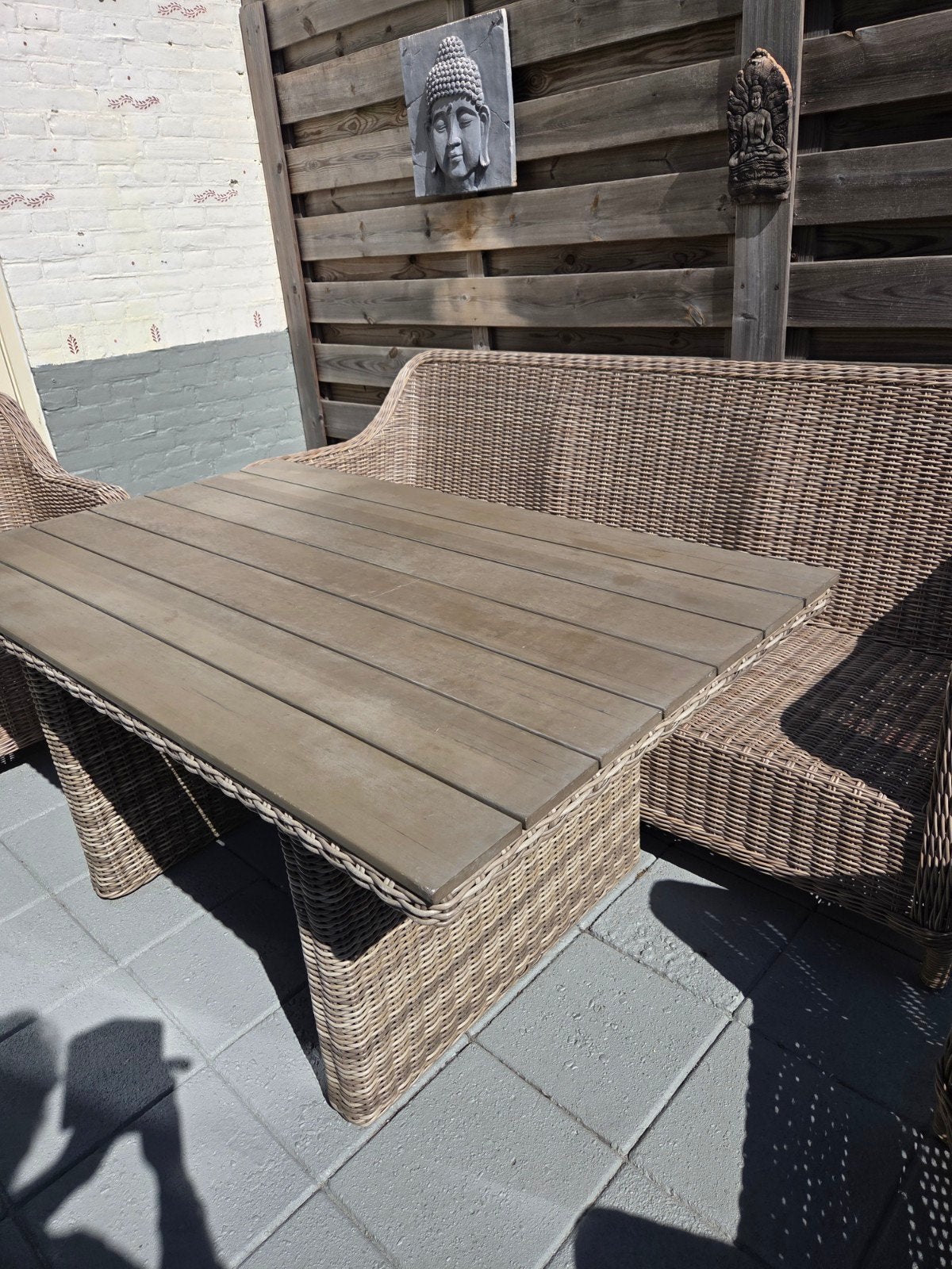 Wicker tuintafel, 4 zitplaatsen, Gebruikt, Ophalen of Verzenden, Wicker