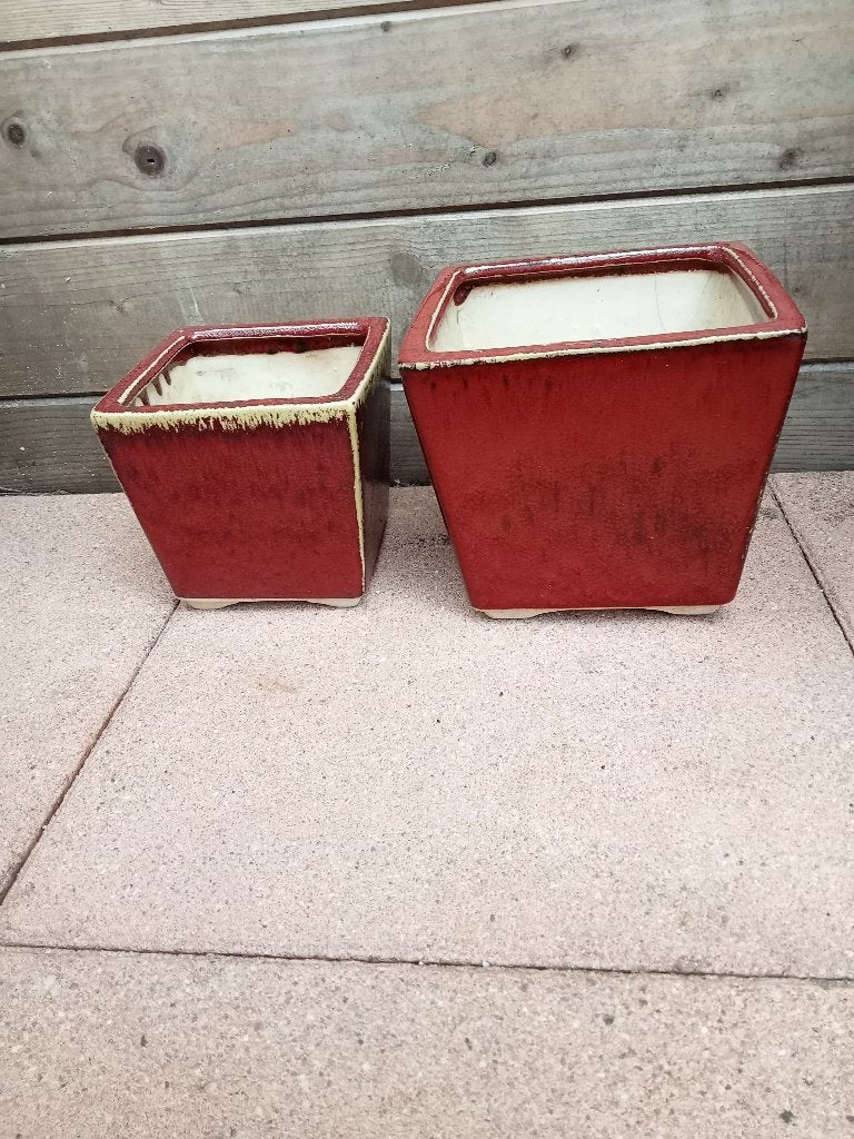 2 X BLOEMPOT BLOEMBAK ROOD VIERKANT GEGLAZUURD, Ophalen, Gebruikt, Vierkant, Balkon
