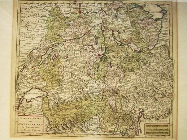 Antieke kaart van Zwitserland uit de 18e eeuw., Antiek en Kunst, Ophalen, Overige stijlen, Origineel werk, Print