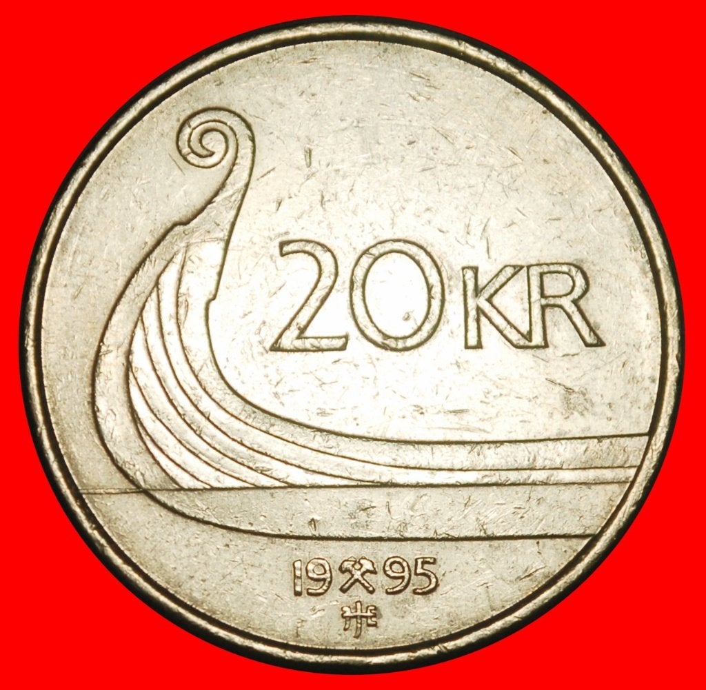 Ⰺ SHIP 1994-2009: NORWAY 20 CRONWS 1995 DIE A HARALD V 1991-, Postzegels en Munten, Ophalen of Verzenden, Overige landen, Losse munt