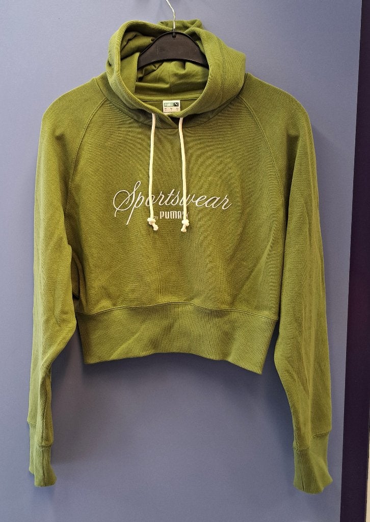 Puma olijf groene sports sweater trui hoodie cropped S 51282