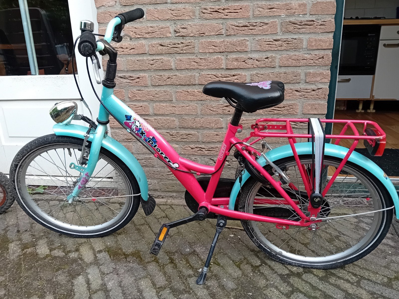Roze/lichtblauwe kinderfiets - X-plorer Loekie, Ophalen, Gebruikt, X-plorer Loekie, Terugtraprem