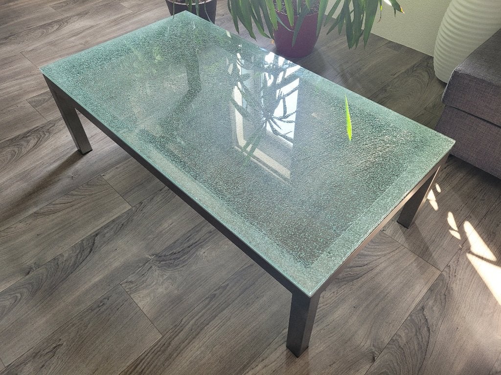 Tablas Salontafel & Hoektafel met Gebarsten Glas, Gebruikt, 100 tot 150 cm, Glas, 50 tot 100 cm