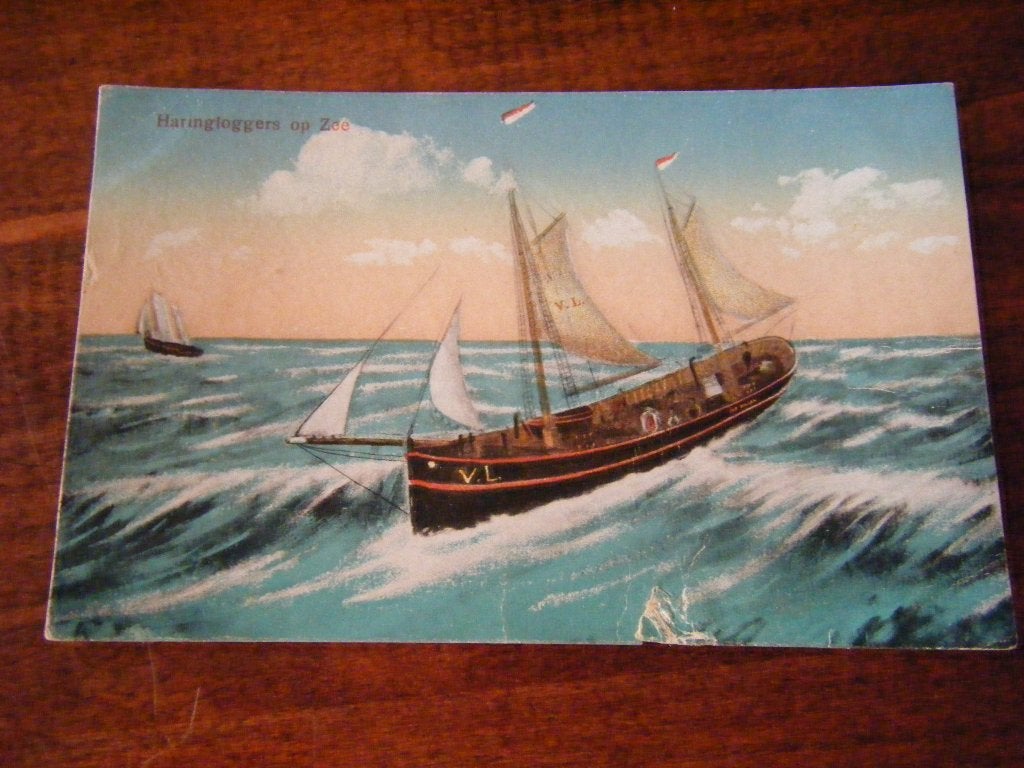 L40 - Haringlogger / Schip op zee - Zeer oud, Ophalen of Verzenden, 1920 tot 1940, Zuid-Holland
