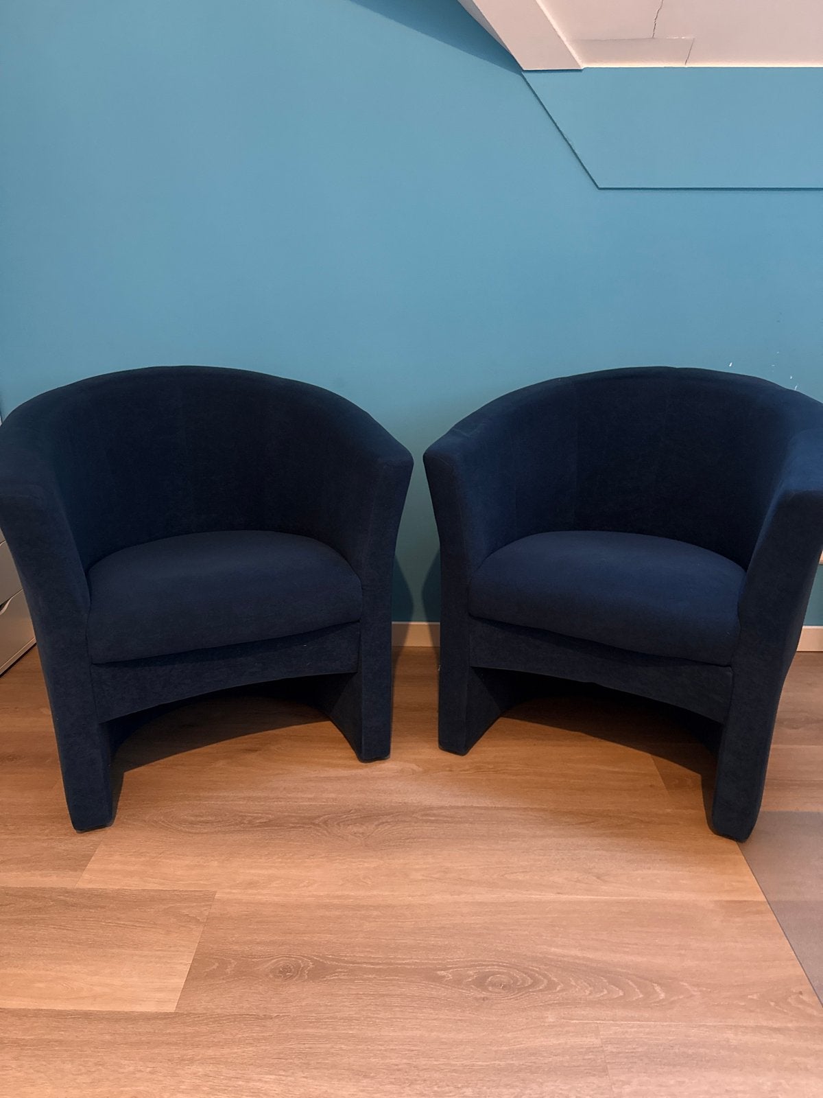 Twee blauwe fauteuils, Ophalen, Gebruikt, 75 tot 100 cm, Stof