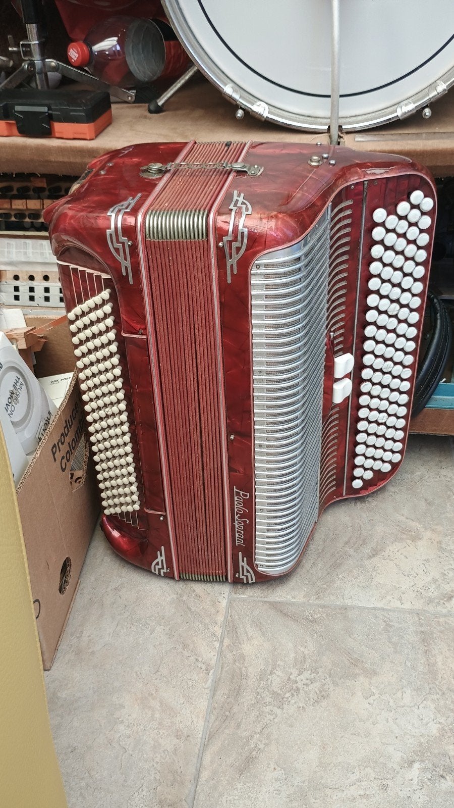 Paolo Soprani Knopaccordeon 120 Bas B-grif, Gebruikt, Met riemen, Knopaccordeon, 120-bas