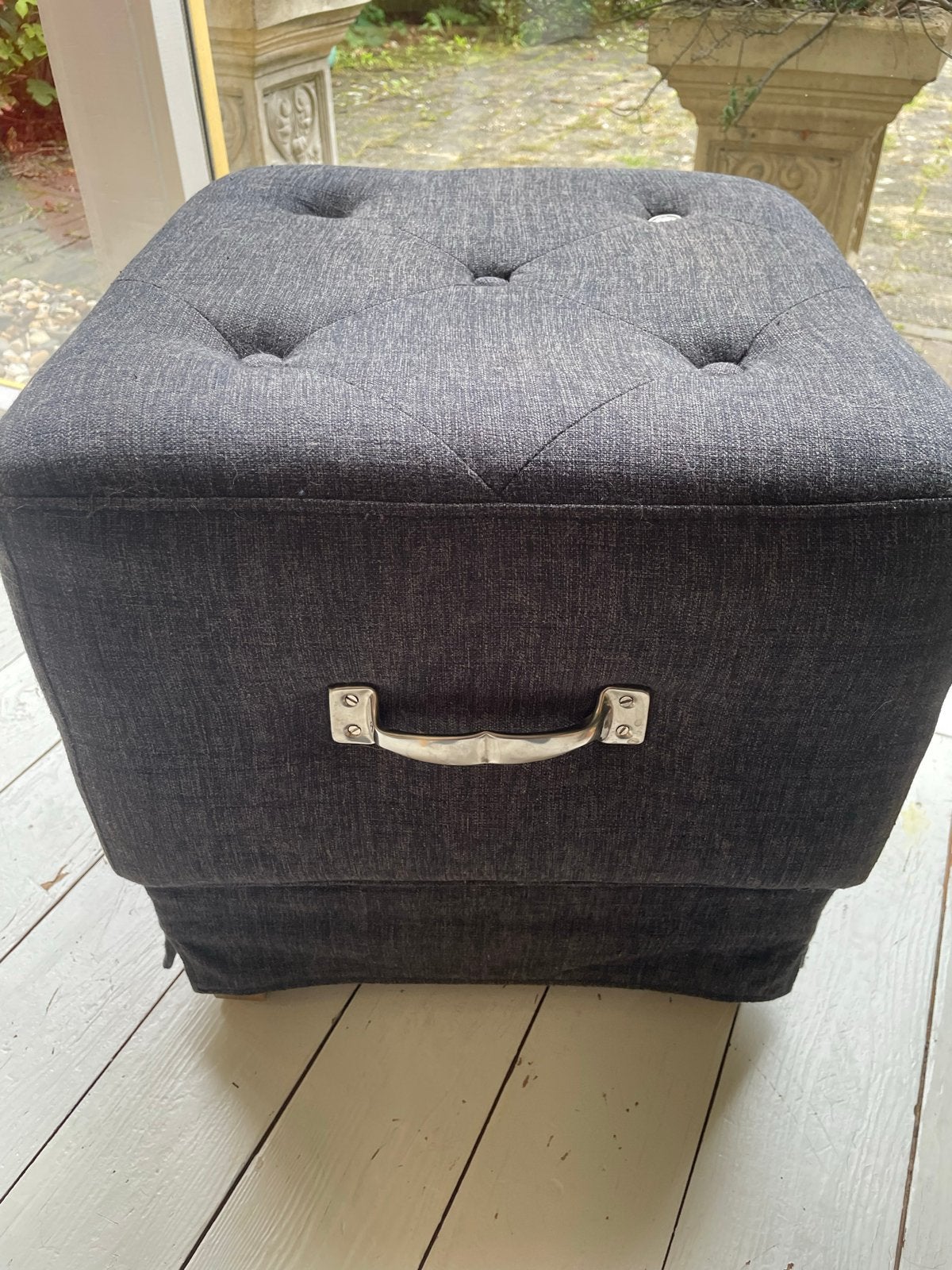 Riviera Maison poef/hocker in donkergrijs, Ophalen, Luxe, Vierkant, Minder dan 50 cm