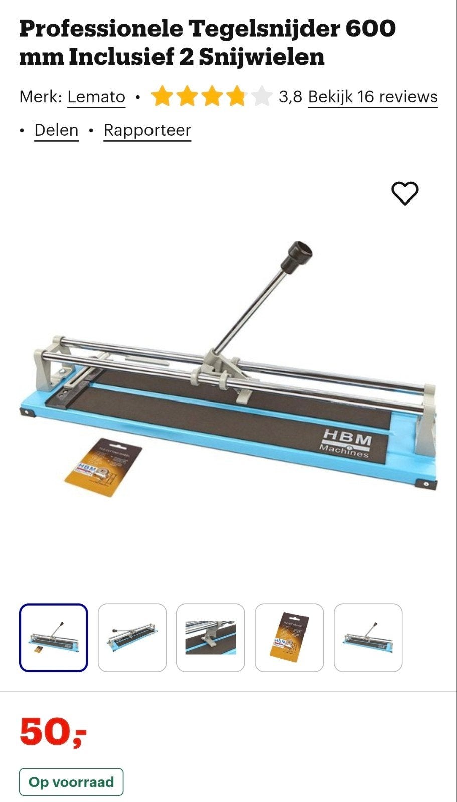 HBM Professionele Tegelsnijder 600mm met 2 Snijwielen, Doe-het-zelf en Verbouw, Tegels, 60 cm of meer, Ophalen of Verzenden, Zo goed als nieuw
