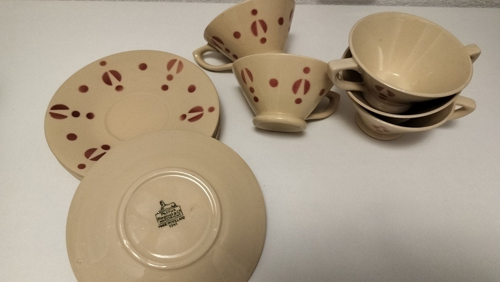 Vintage Petrus Regout & Co Maastricht 1941 5x Kop en Schotel, Verzenden
