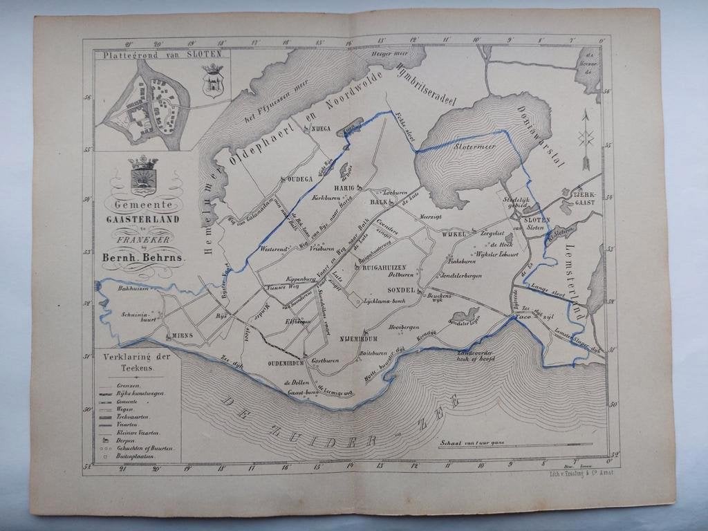 15 / Gaasterland met o.a. Balk  Sloten Zeldzame litho 1861, Ophalen of Verzenden