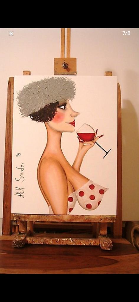 Schilderij dame met glas wijn, Antiek en Kunst, Ophalen of Verzenden
