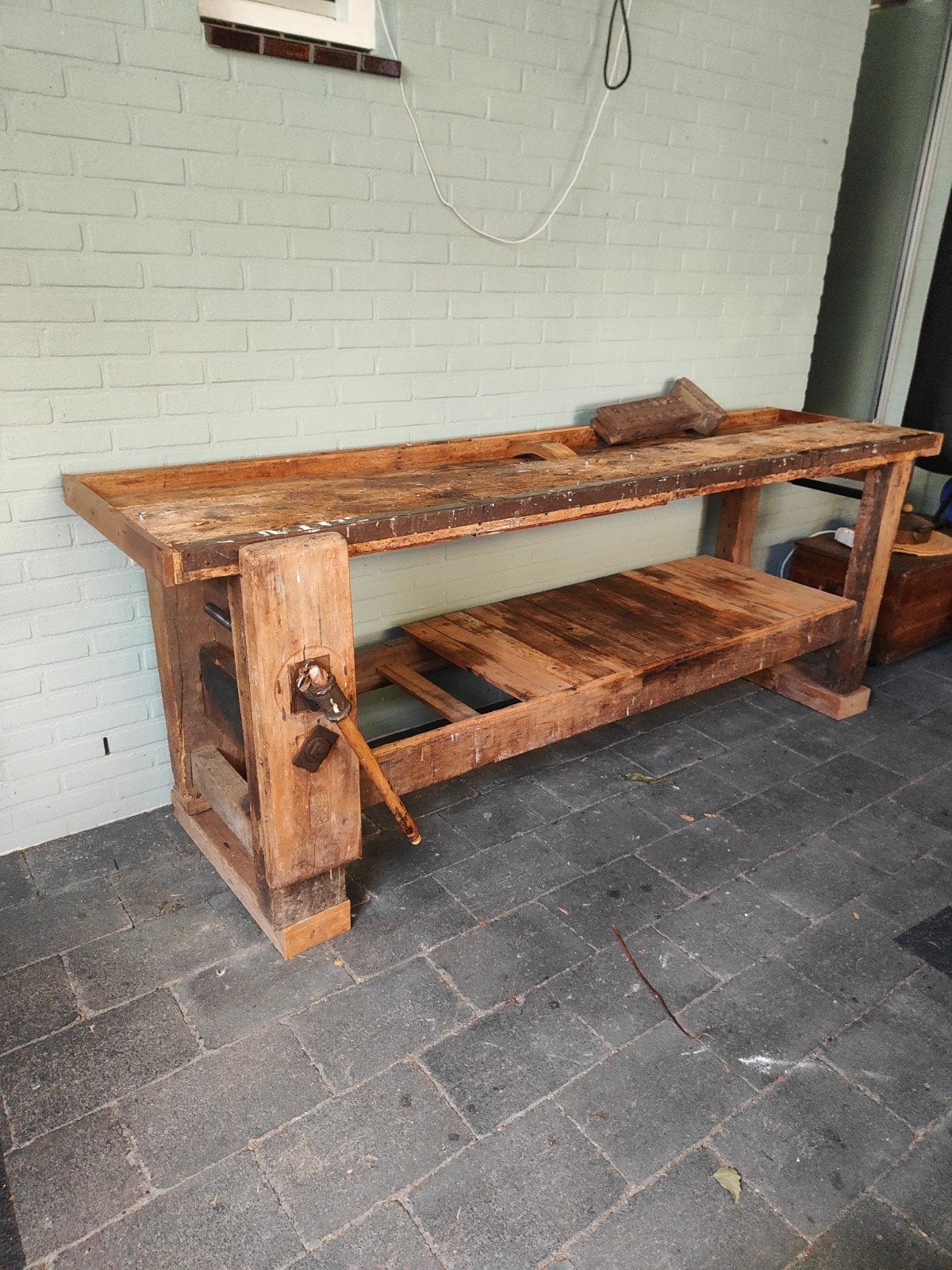 Robuuste timmermans werkbank met bankschroef, Ophalen, Gebruikt, 170 cm of meer, Bankschroef