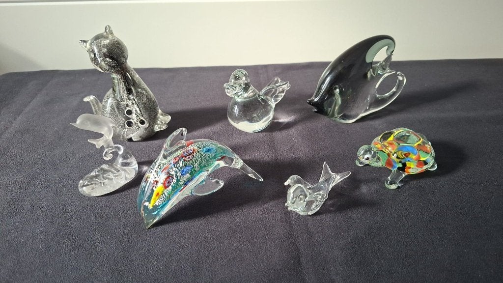 7 vintage glazen dierfiguren ( Murano-stijl ), Antiek en Kunst, Ophalen