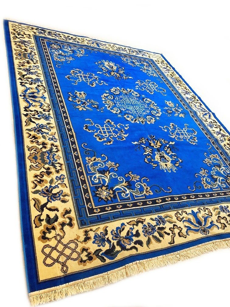 Grote Chinees tapijt - Art deco - klassiek vloerkleed, Gebruikt, Blauw, 200 cm of meer, Ophalen of Verzenden