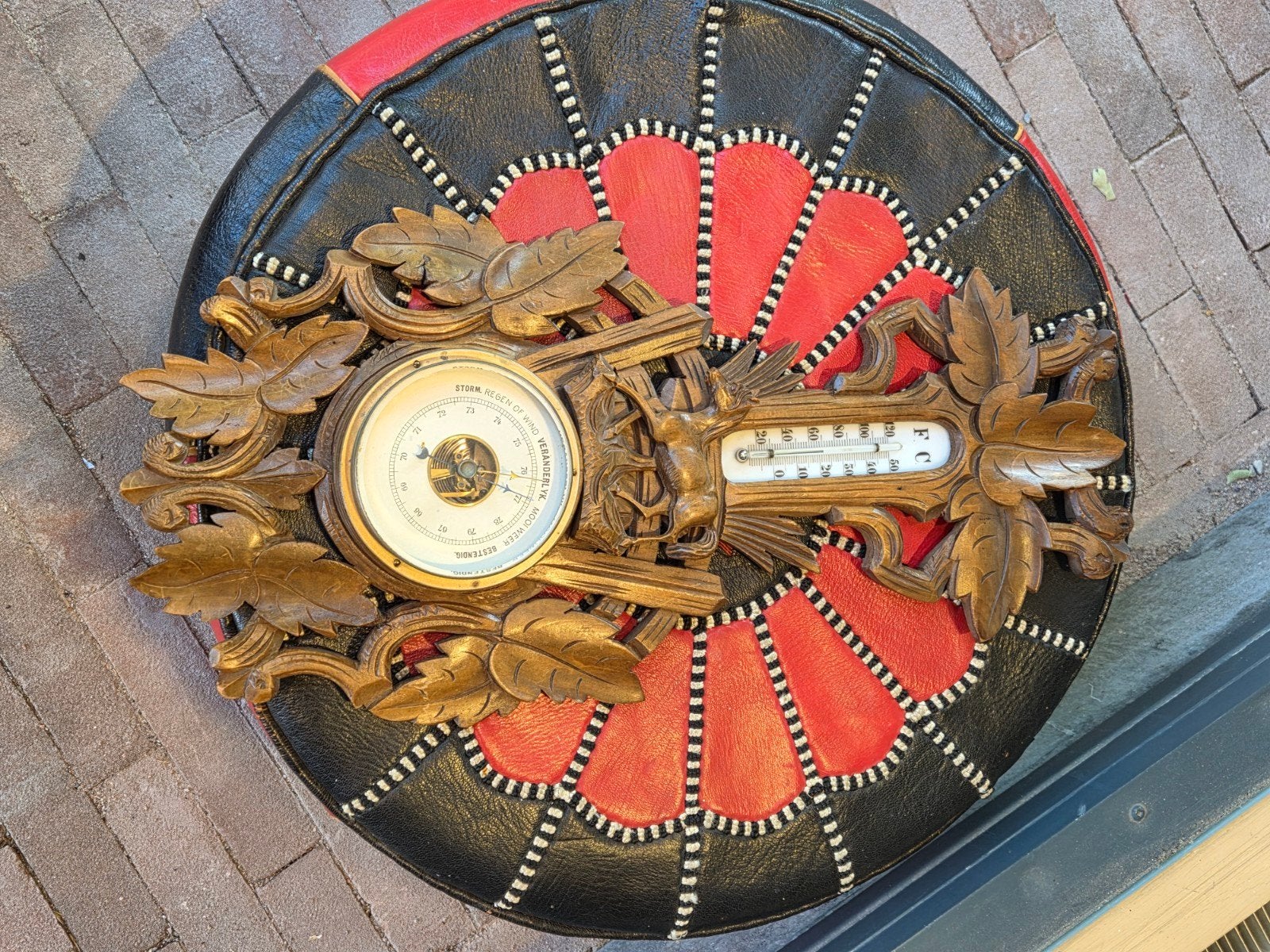 Antieke Barometer met Paard en Thermometer, Ophalen of Verzenden