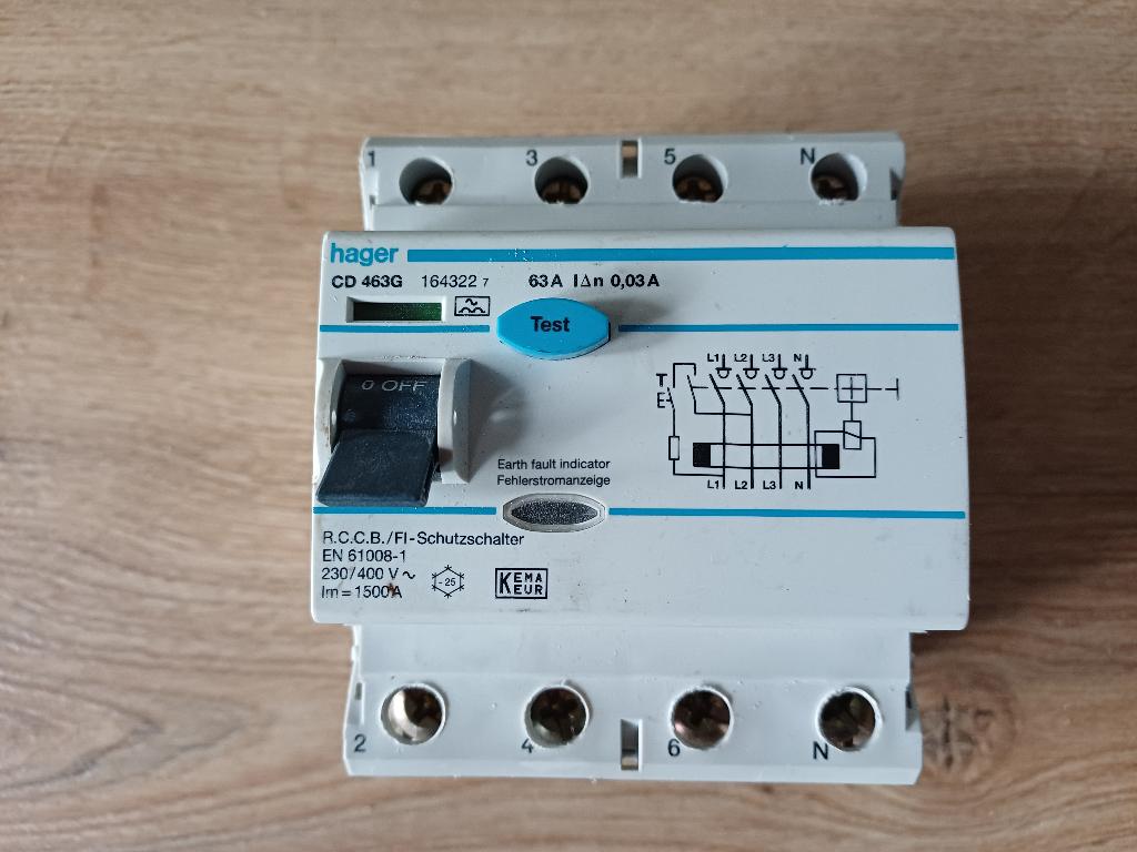 3 fase aardlekschakelaar CD463G 0,03A, Ophalen of Verzenden, Gebruikt, Schakelaar