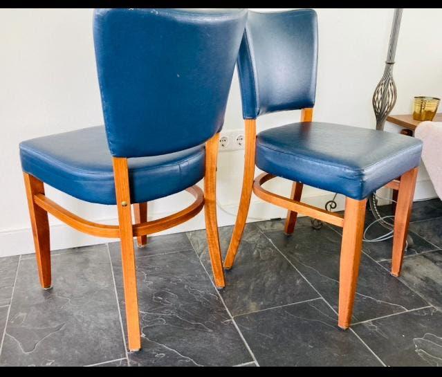 Set van 2 blauwe stoelen met houten frame, Ophalen, Gebruikt, Twee, Blauw