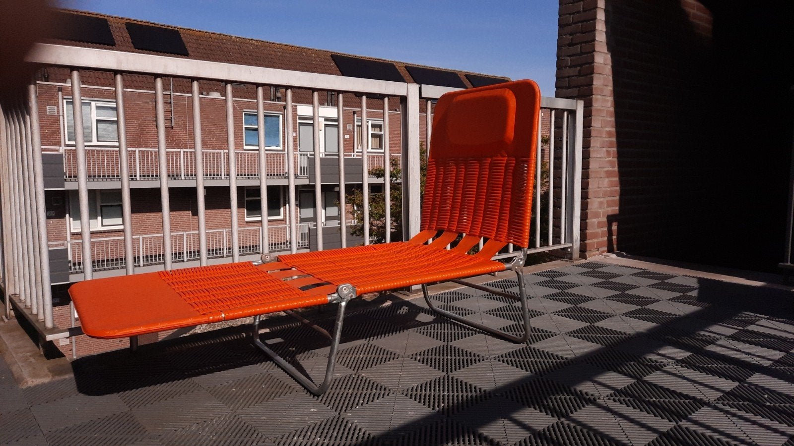 Vintage Oranje ligstoel / strandstoel van Kurz, Ophalen, Plastic, Verstelbaar