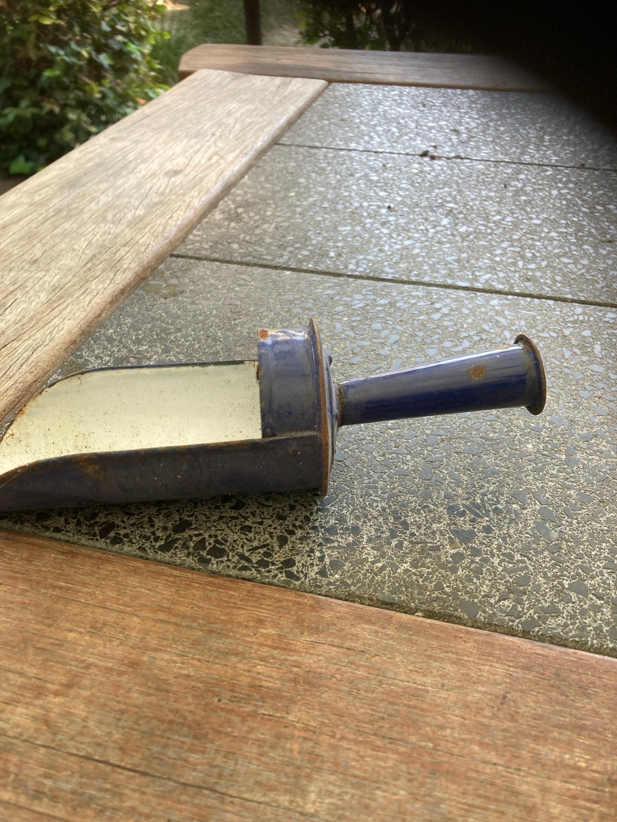Antieke emaille schep - Vintage blauw en wit, Ophalen