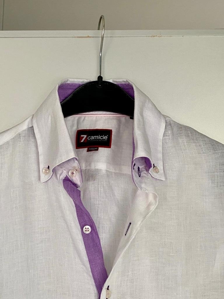 i257 Nieuw: 7 Camacie maat S=46 linnen slimfit blouse wit, 7 Camacie, Halswijdte 38 (S) of kleiner, Wit, Nieuw