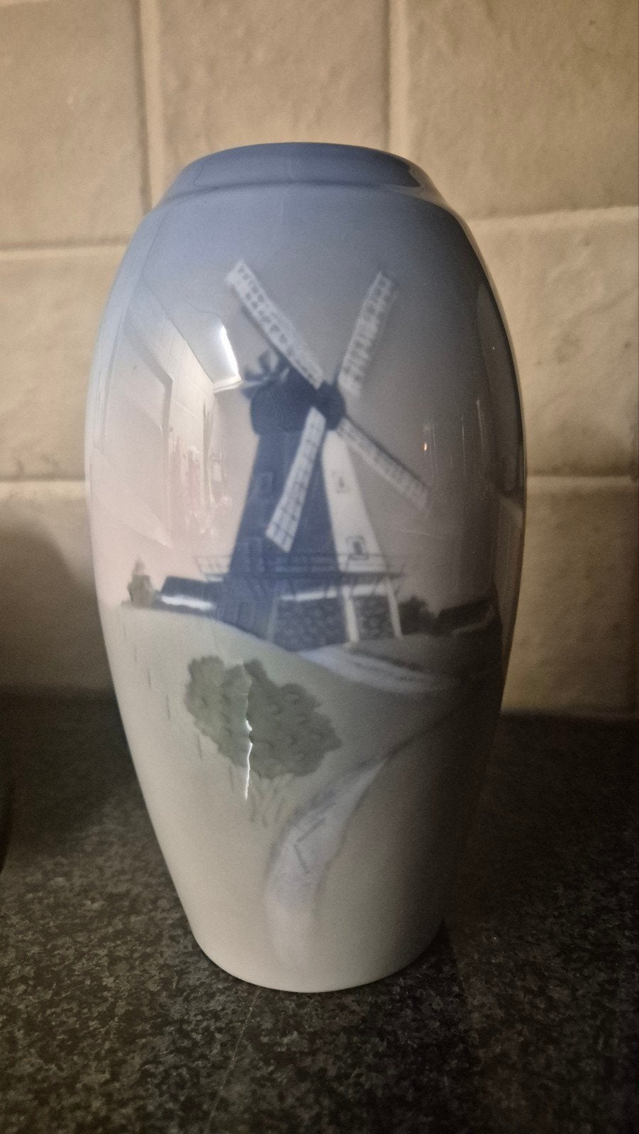 Vintage B&G Kopenhagen Porseleinen Vaas met Molen Decor, Ophalen