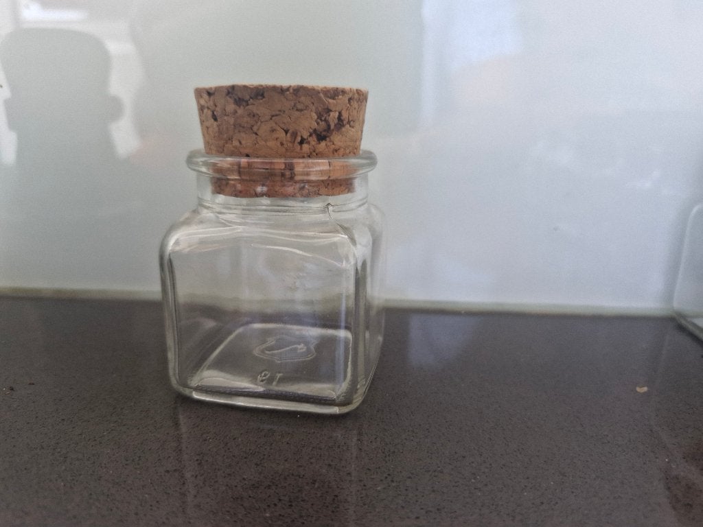 vierkante glazen potjes met kurken deksel, Glas of Glazen, Gebruikt, Overige merken, Ophalen of Verzenden