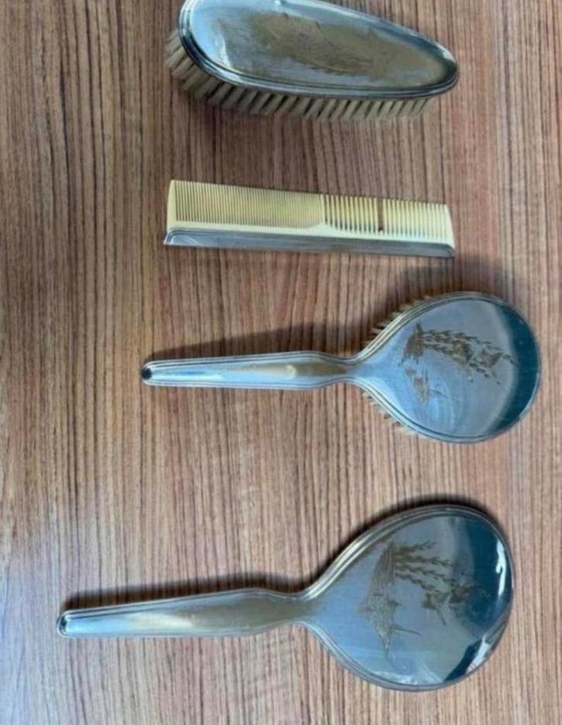 Prachtige Oude Verzilverde Kaptafel Set - 4 Delen, Ophalen of Verzenden