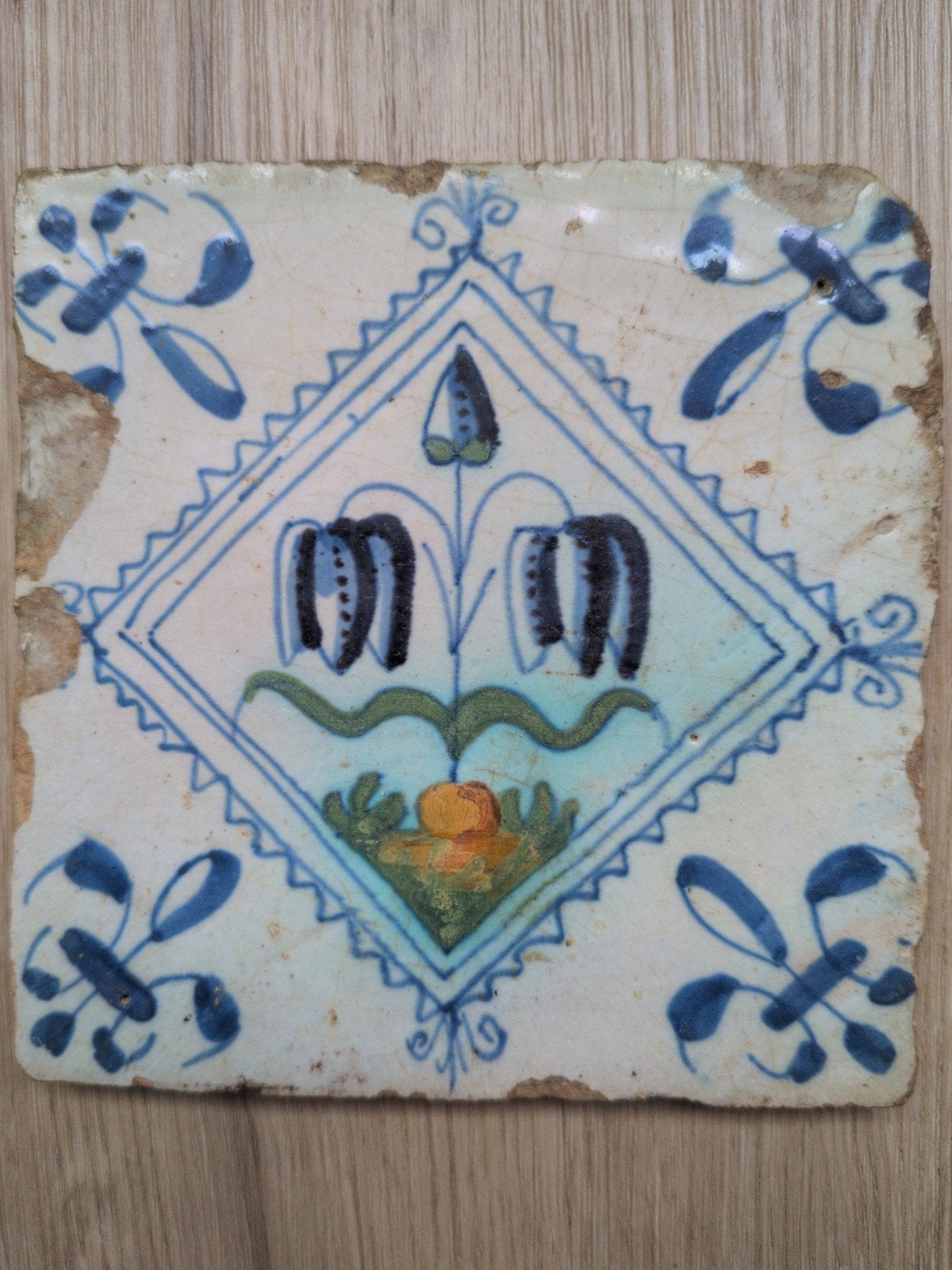 Antieke Polychrome Delftse Tegel, circa 1625, Antiek en Kunst, Ophalen