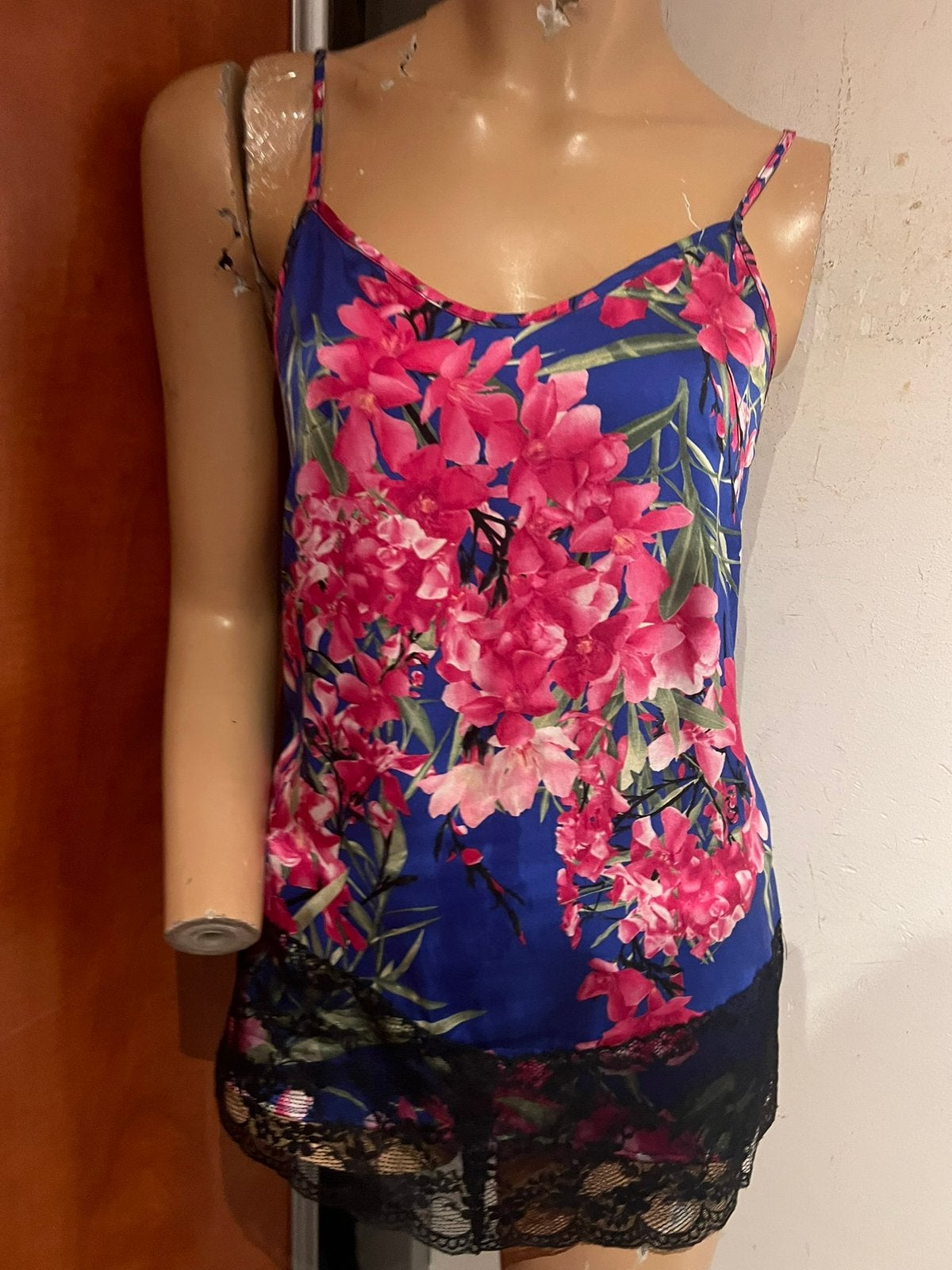 Flavio CASTELLANI  top met kant ZIJDE s it 42 origineel zgan, Flavio Castellani, G, Blauw, G
