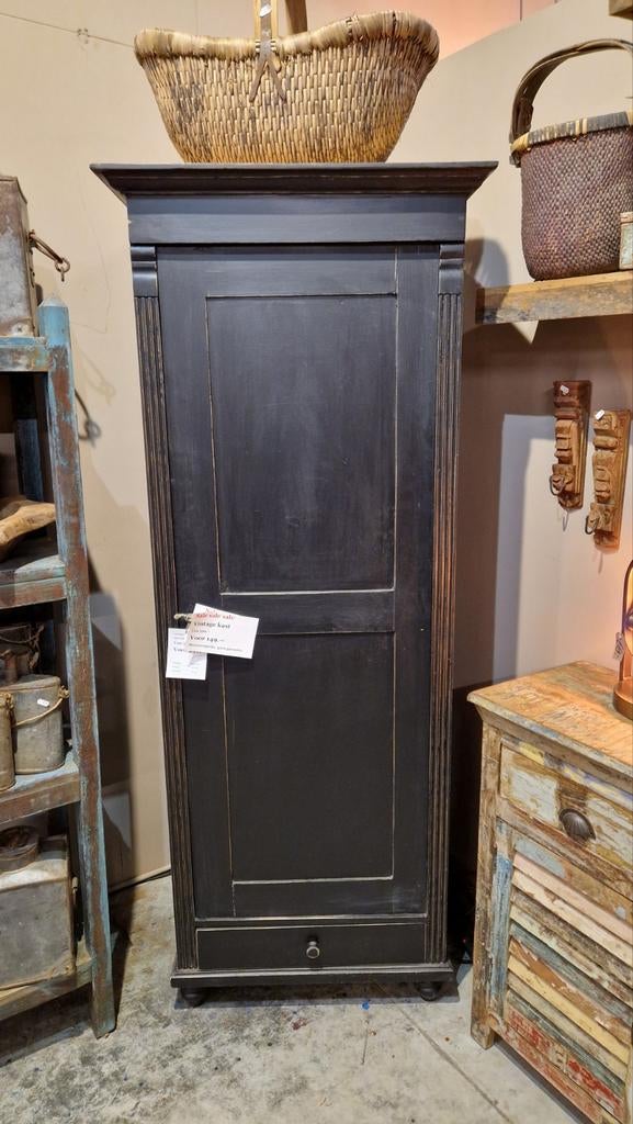 SALE‼️Zwarte vintage kast met lade en planken, Ophalen, Met plank(en), Gebruikt, Vintage, Klassiek