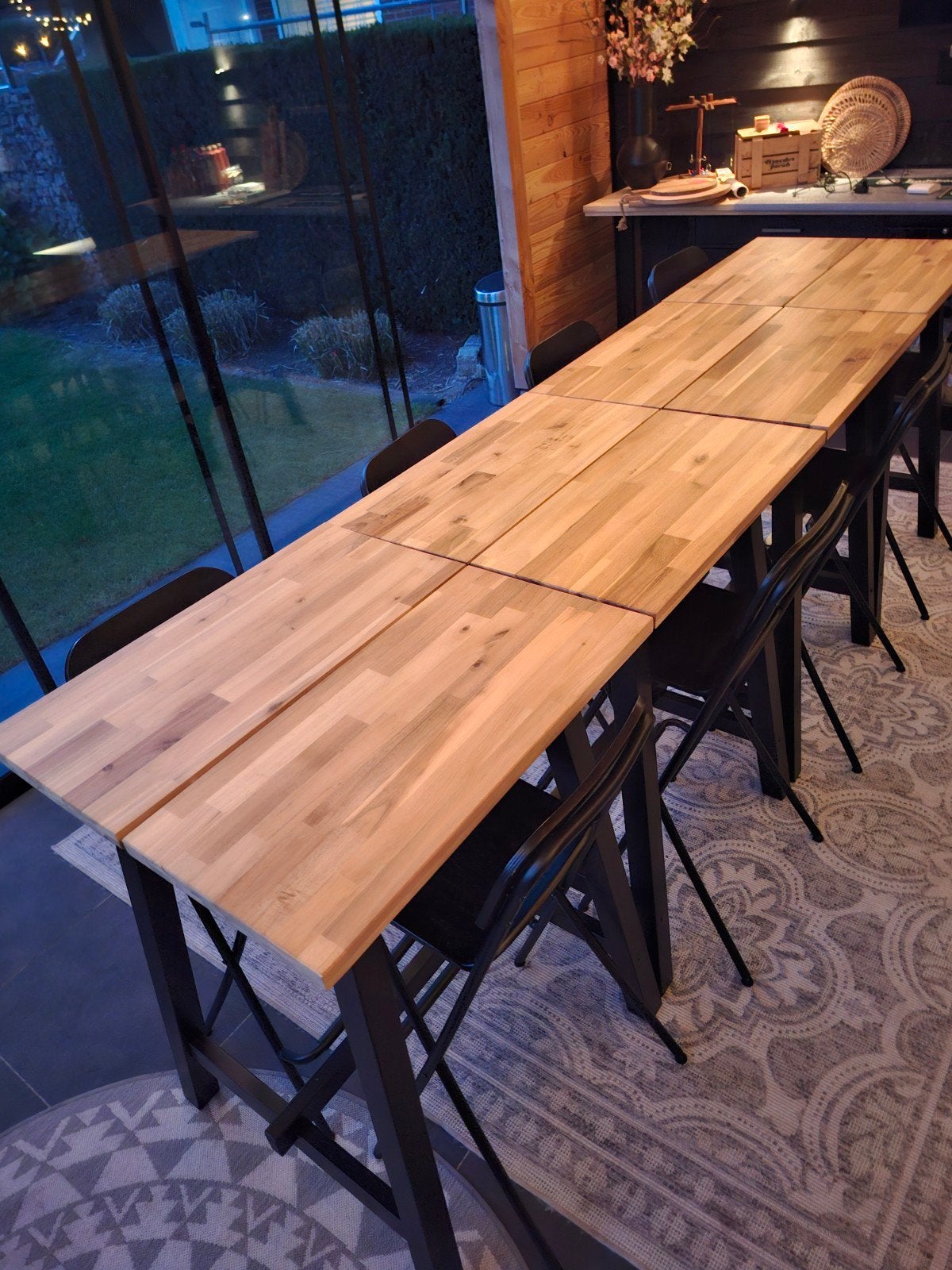 4x Hoge houten bartafel + 8 barkrukken, Huis en Inrichting, Ophalen, Gebruikt