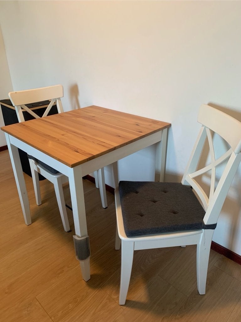 Eettafel met 2 stoelen en kussens, Ophalen, Minder dan 50 cm, Gebruikt, Vierkant