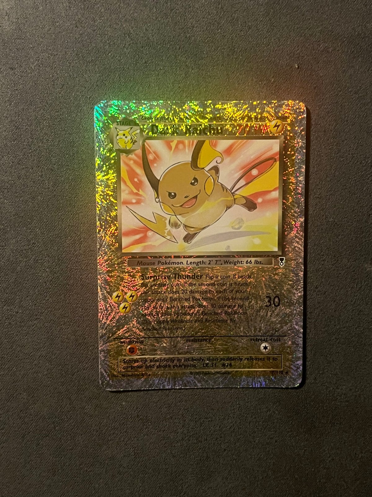 Raichu Pokémon Kaart - Foil, Ophalen of Verzenden, Zo goed als nieuw, Losse kaart, Foil