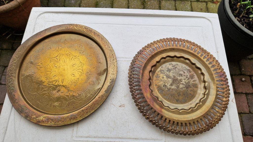2 antieke koperen wandborden, Antiek en Kunst, Antiek | Koper en Brons, Ophalen of Verzenden, Koper