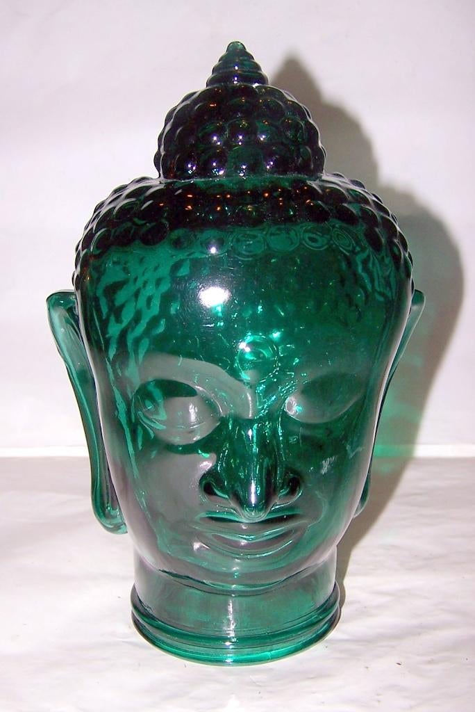 Groene glazen boeddhahoofd. H. 23cm. Nieuw., Ophalen of Verzenden, Nieuw, Religie