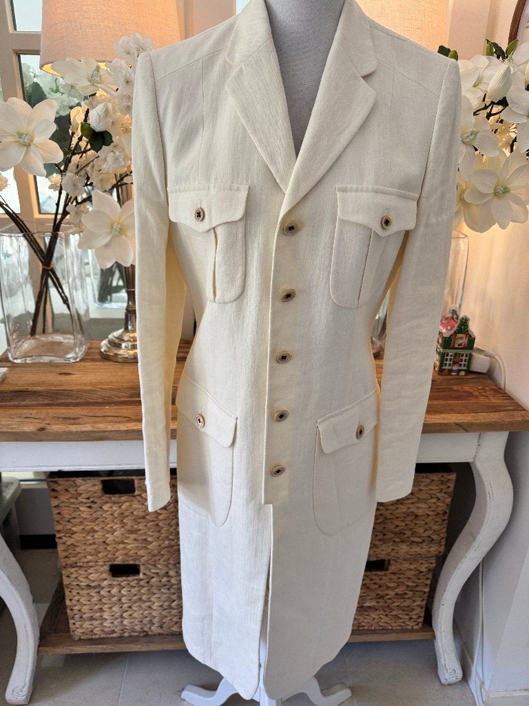 Chique, Ecru-Witte, lange, linnen zomerjas Pauw, 38/M, ZGAN., Verzenden, Nieuw, Maat 38/40 (M), Wit