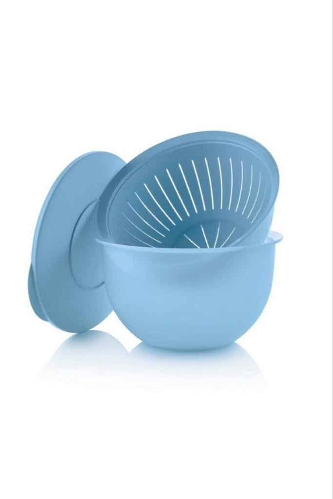 Tupperware Trendy Kom 4.3L met Vergiet - Nieuw, Ophalen of Verzenden, Nieuw, Blauw, Bak of Kom