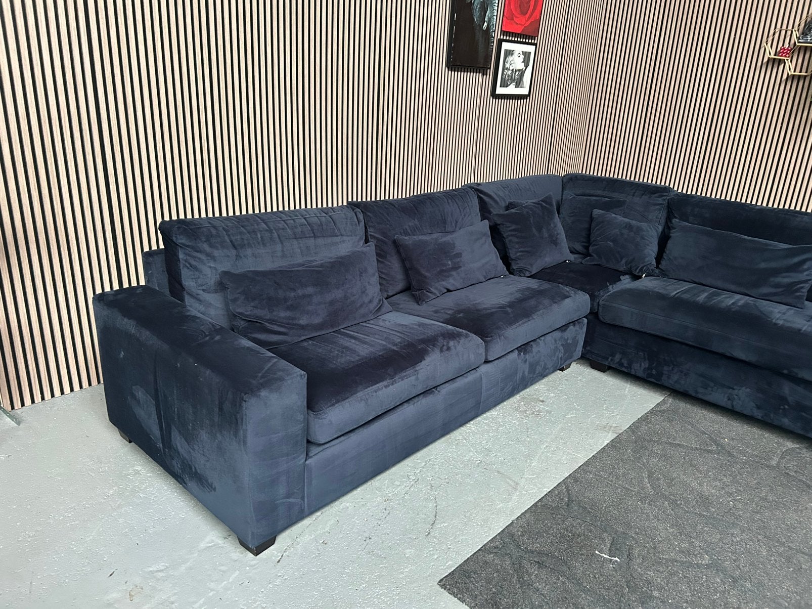 GRATIS LEVERING Hoekbank Blauw Velvet 315X245 GEREINIGD, Velvet hoekbank blauw, Hoekbank, 300 cm of meer, Ophalen of Verzenden