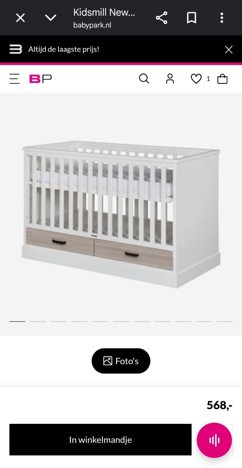 Ledikant kidsmill newport2, Kinderen en Baby's, Gebruikt, Minder dan 140 cm, Minder dan 70 cm, Ophalen