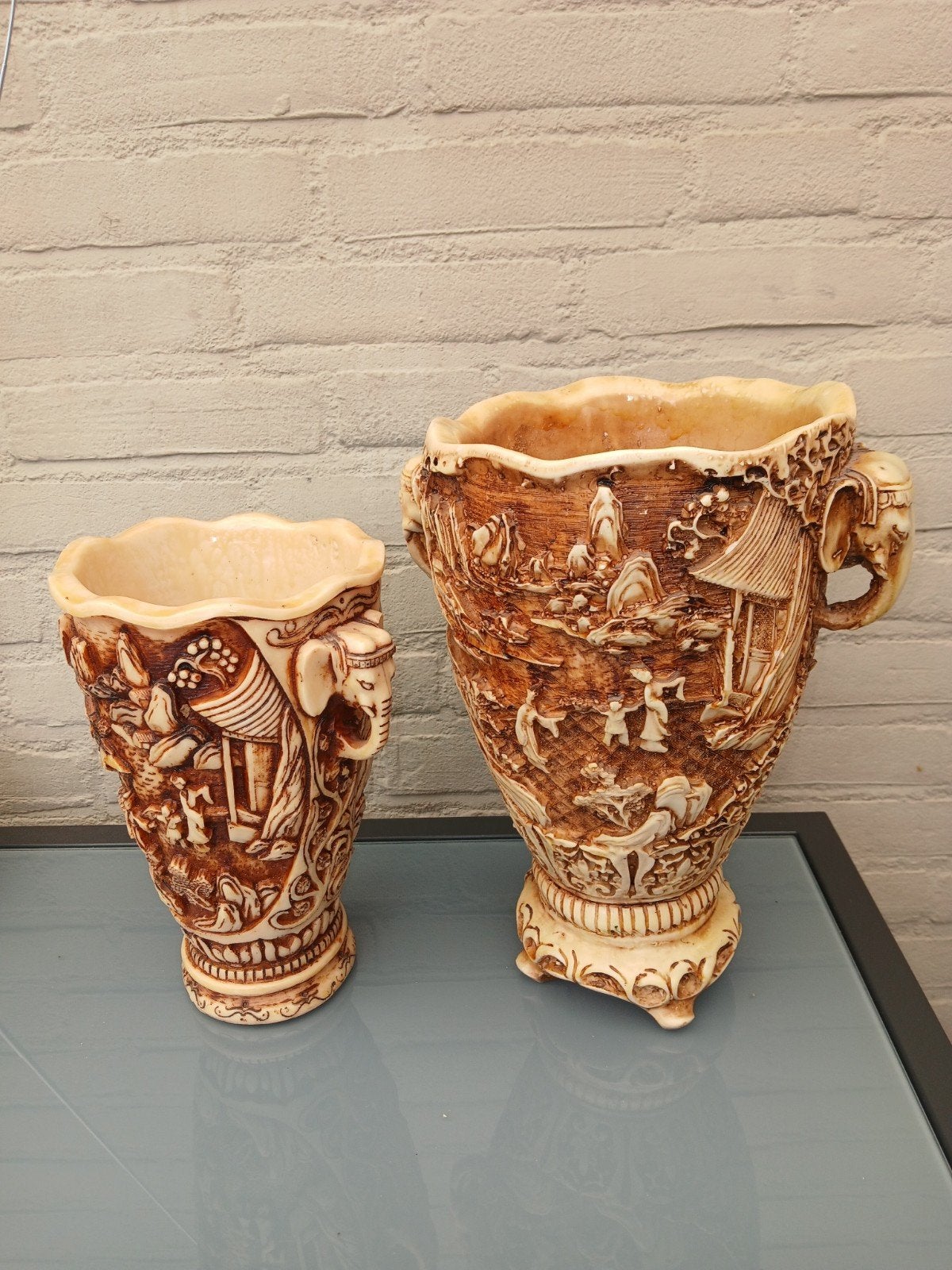Decoratieve vazen met olifanten en Aziatische taferelen, Antiek en Kunst, Ophalen