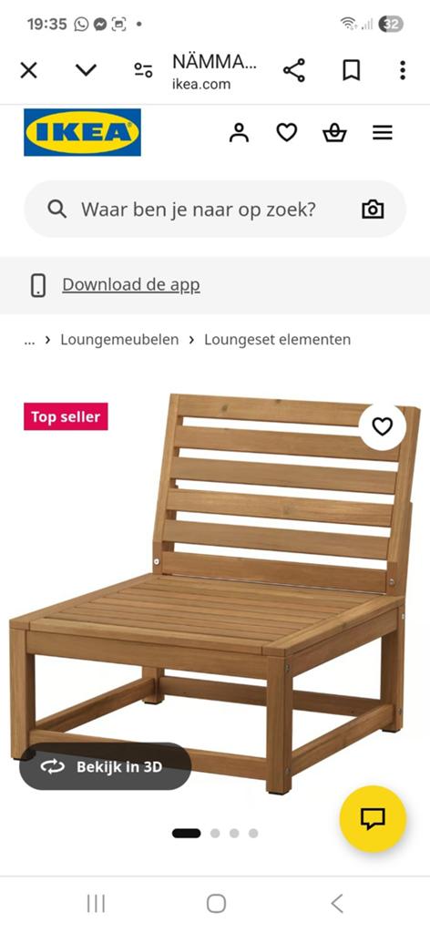 Ikea tuinstoel NÄMMARÖ, Ophalen, Gebruikt, Hout