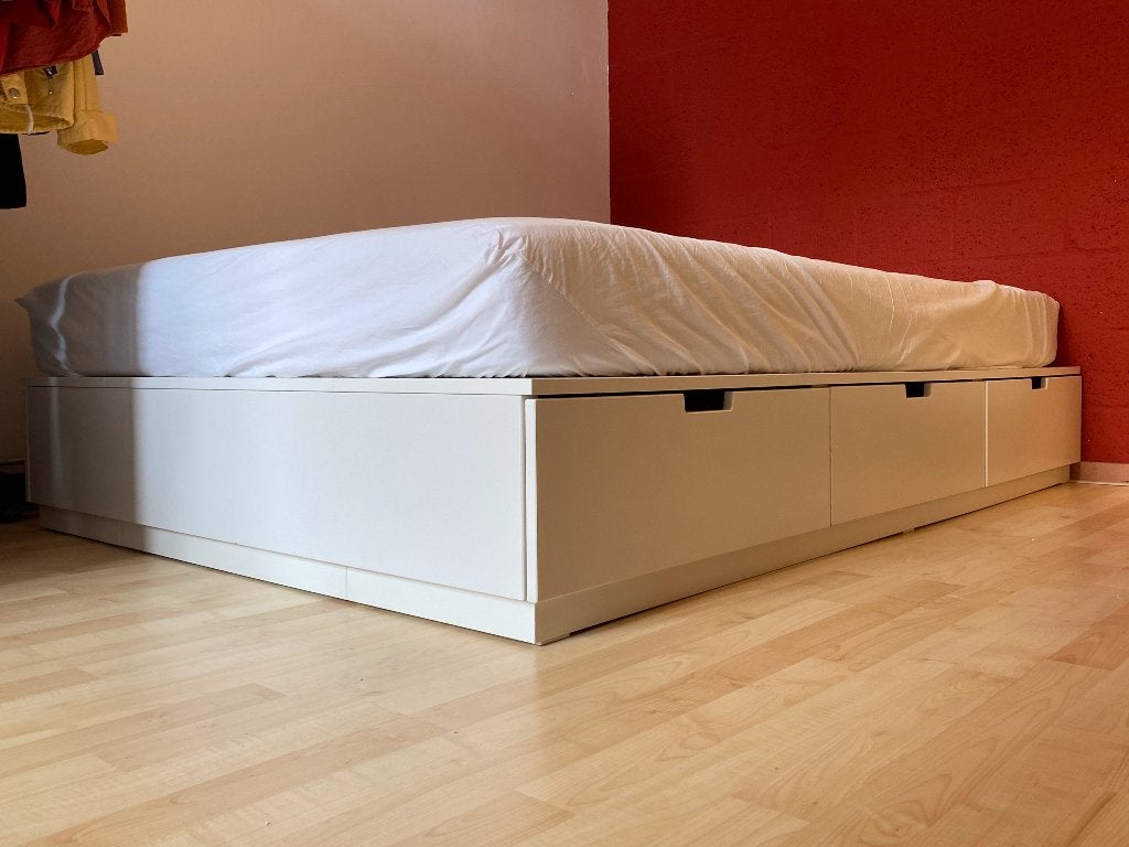 Tweepersoonsbed met opbergruimte Nordli Ikea, Ophalen, Gebruikt, Wit, Tweepersoons