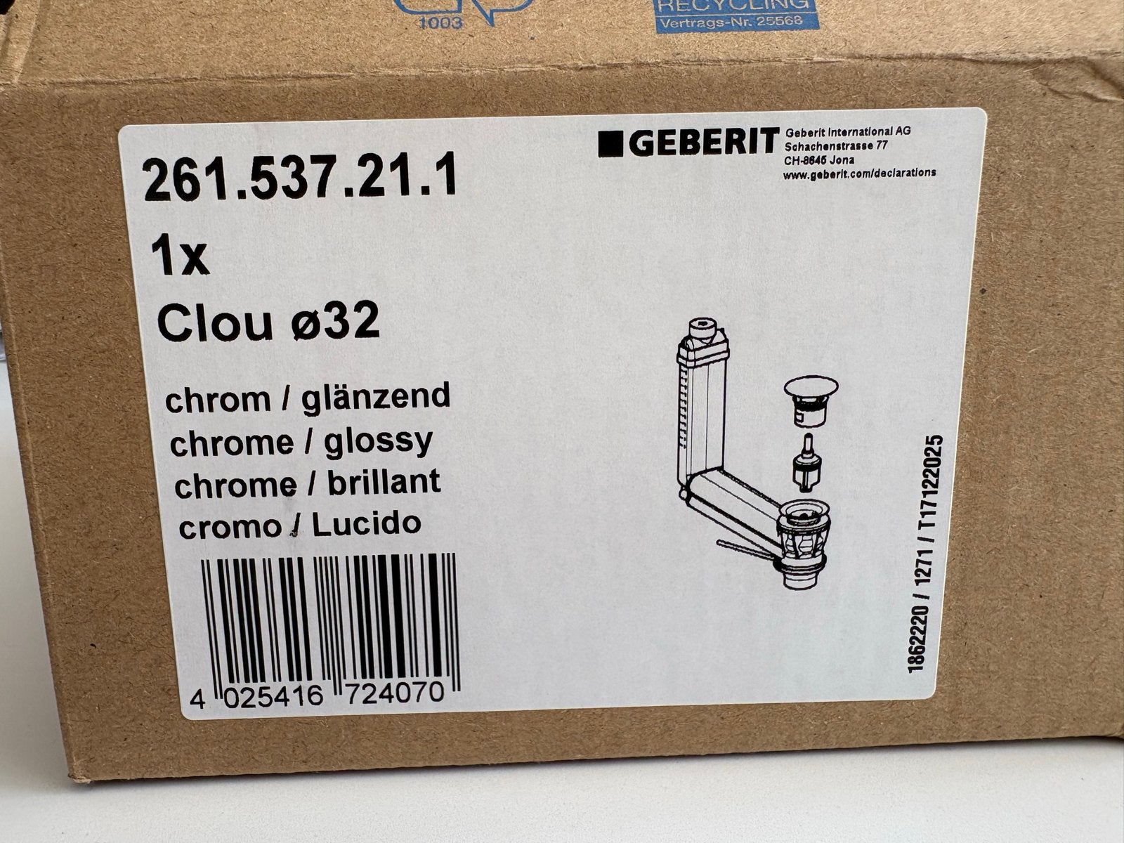 2 x Geberit Clou Ø32 Chroom Glanzend Afvoerplug, Ophalen, Nieuw, Chroom, Overige typen