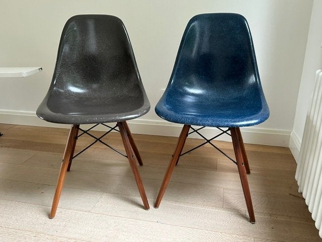 Eames Herman Miller DSW glasvezel jaren 60-70, Gebruikt, Twee, Blauw, Ophalen