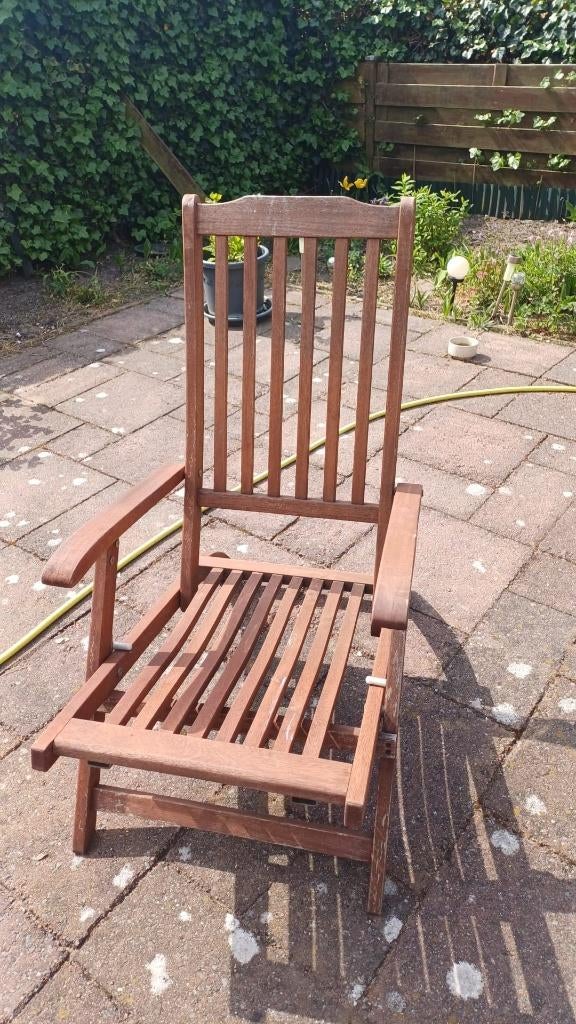 Teakhouten standenstoel verstelbare en inklapbare tuinstoel., Ophalen, Gebruikt, Hout