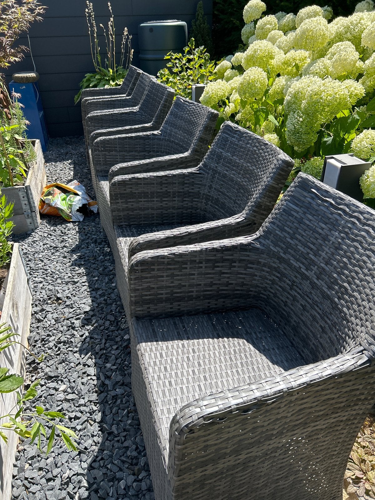 8 tuinstoelen met dubbele kussens, Tuin en Terras, Ophalen, Gebruikt, Wicker